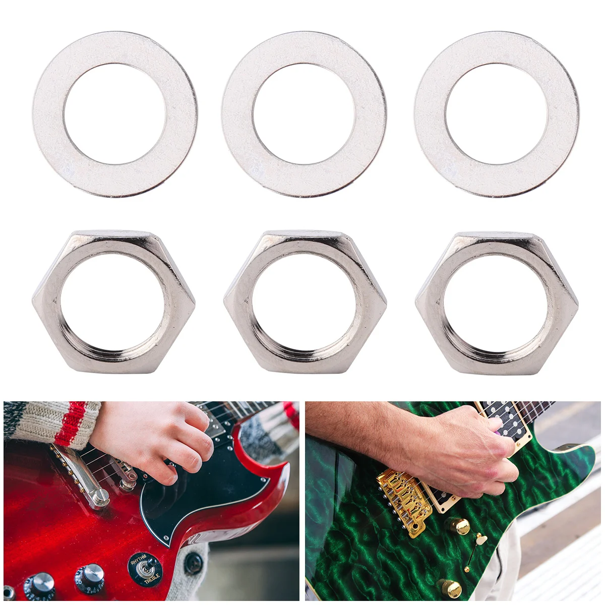 

40pcs Guitar Nut Gasket Potentiometer Nut and Gasket Small Metal Electric Guitar Parts for Home Store (M7 Style)
