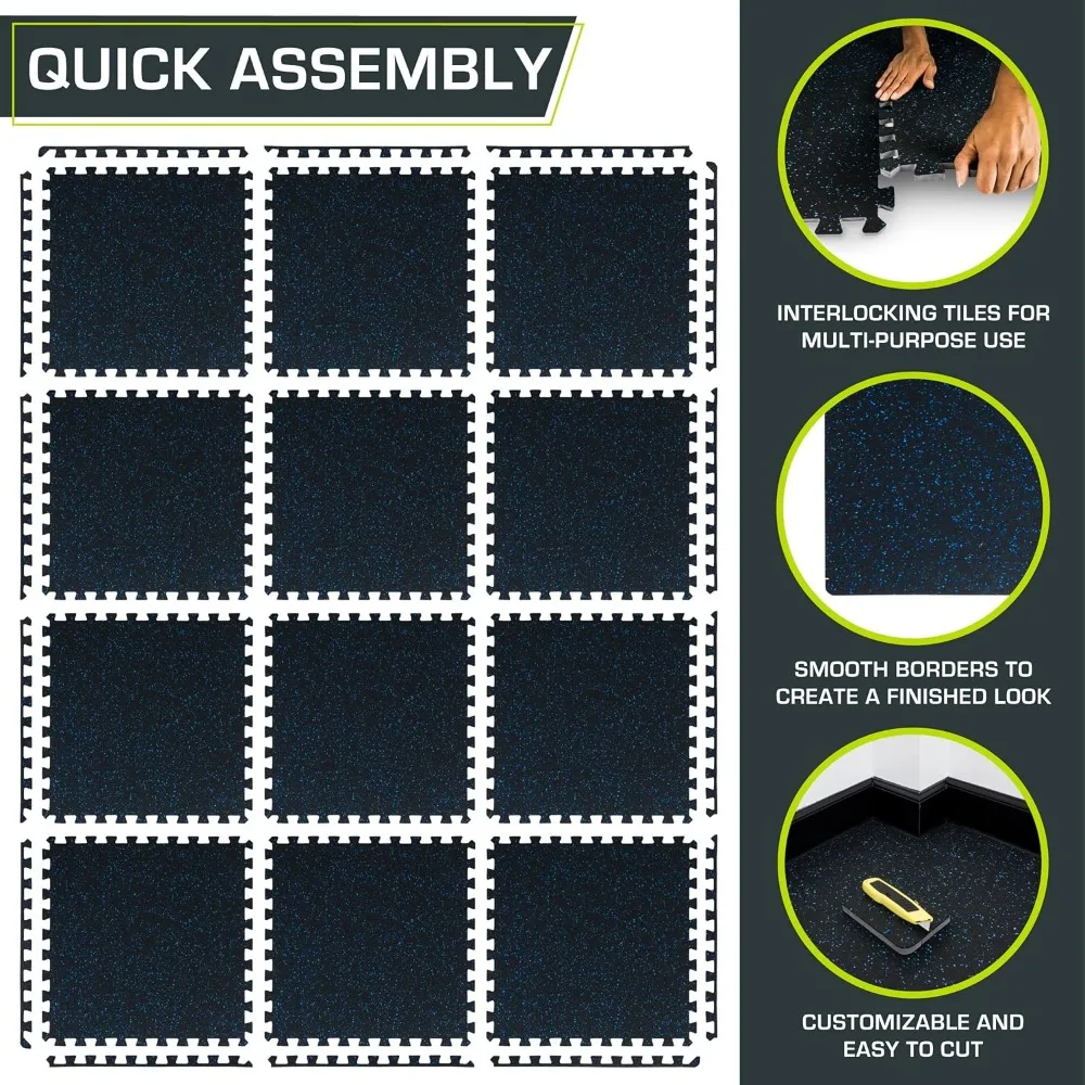 Rubber Top Exercise Puzzle Mat 3/4-inch, 24 SQFT, 6 Tiles, EVA Foam Interlocking Tiles for Home Gym Protective Flooring 6
