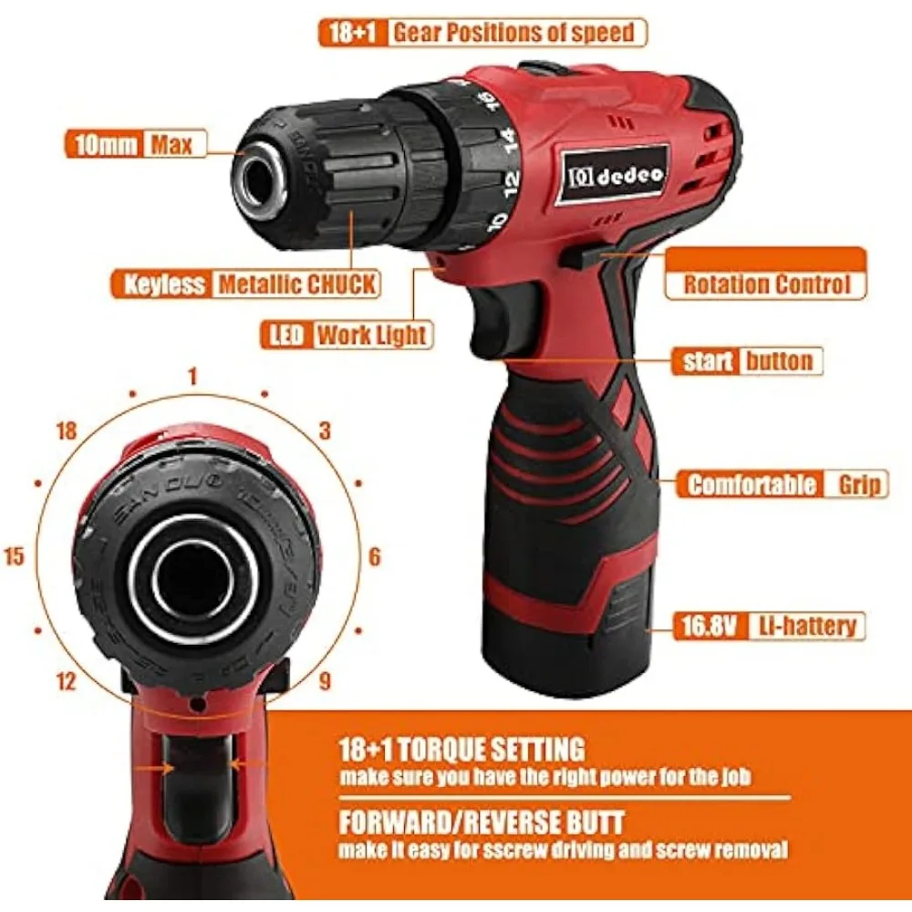 DD dedeo Tool Set with Drill 108Pcs Cordless Drill Household