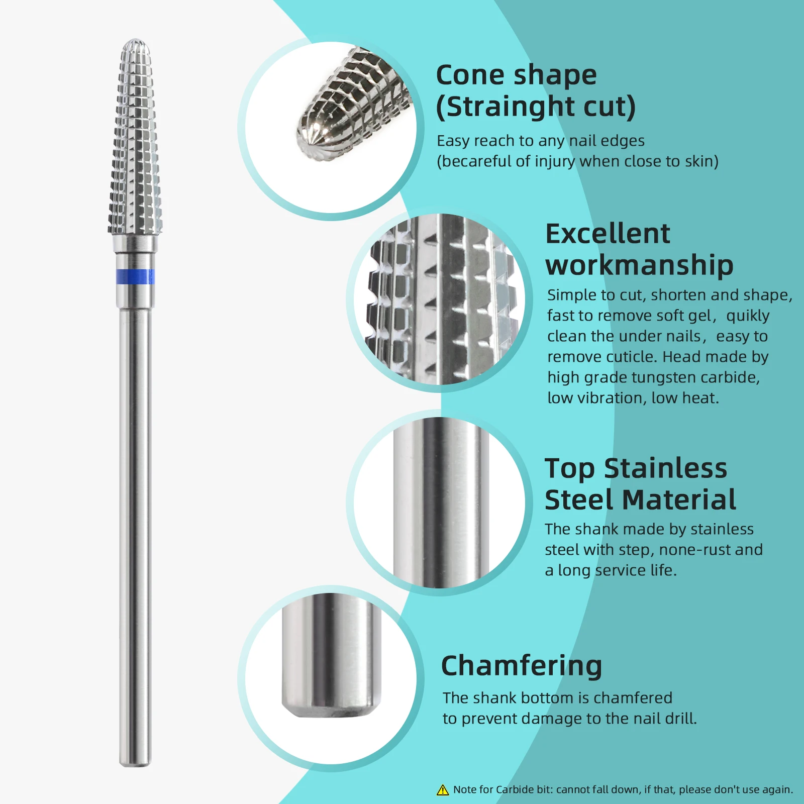 HYTOOS Cone Cuticle Nail Drill Bit Straight Cut Conical Carbide Nail Bit Manicure Gel Polish Remover Electric Drills Accessories 5