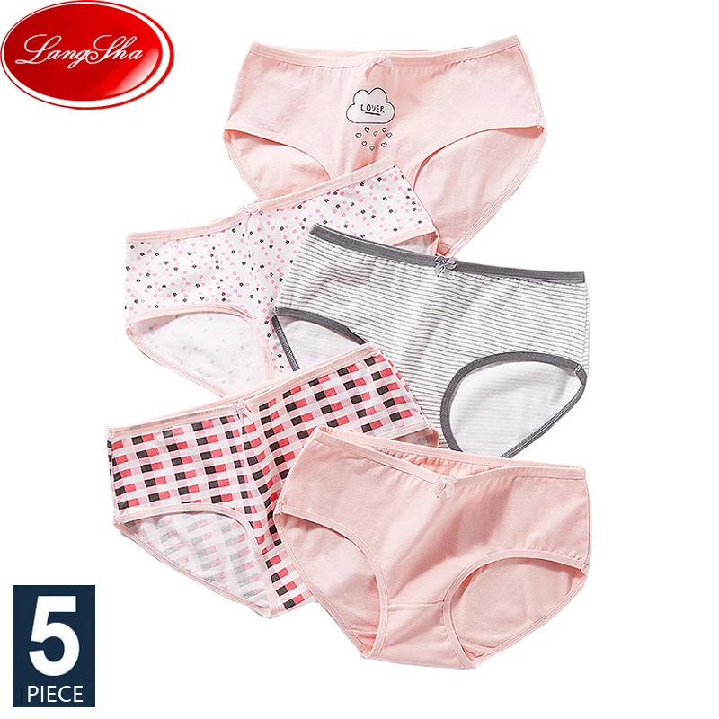 LANGSHA New 5Pcs/Set Panties for Women Briefs Soft Cotton Lovely Bow Girls  Underwear Plus Size XXL Seamless Ladies Underpants