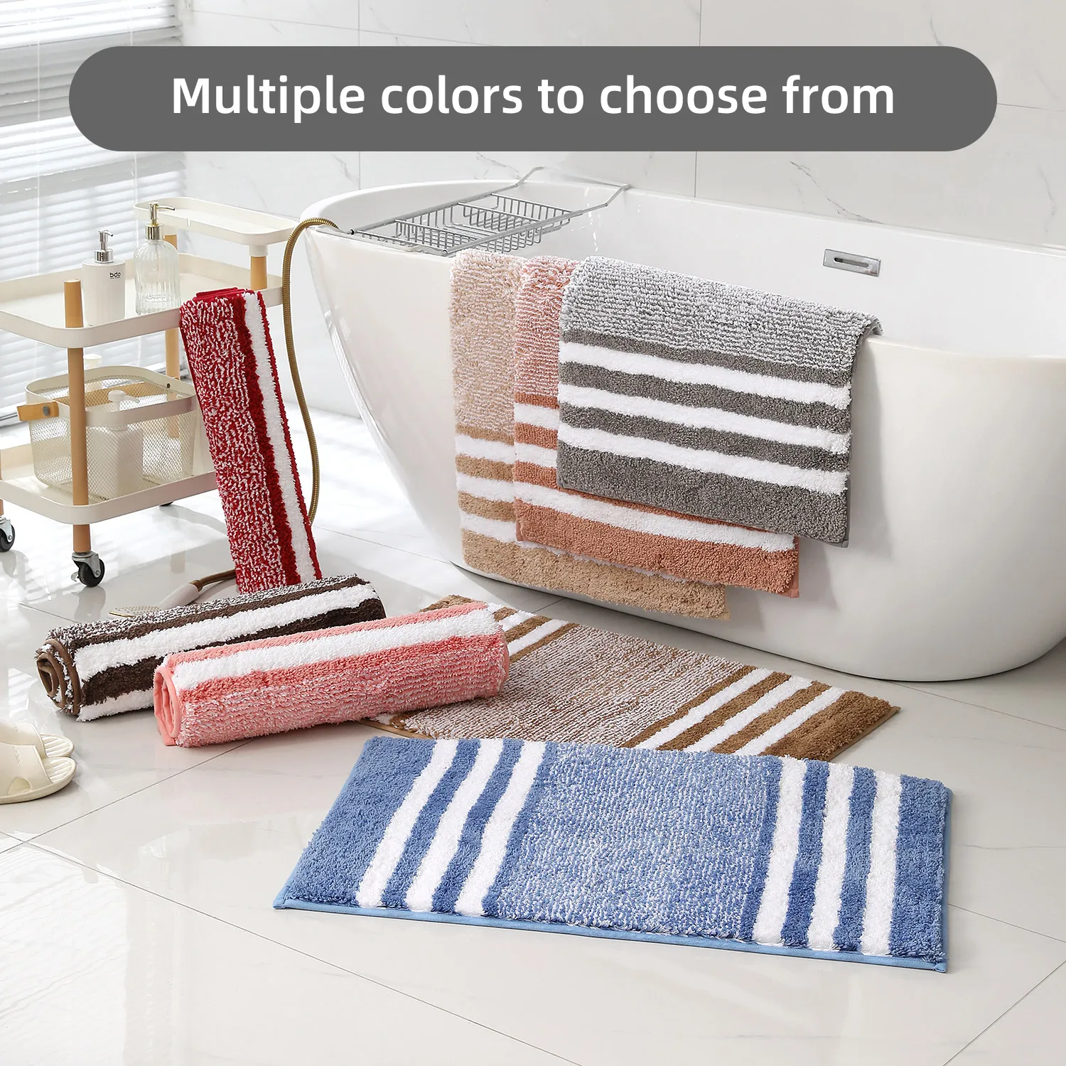Striped microfiber bathroom carpet set 2-piece,waterproof,non-slip and quick drying,machine washable,TPR backing, medium velvet BEST SELLERS Striped microfiber bathroom carpet set 2-piece,waterproof,non-slip and quick drying,machine washable,TPR backing, medium velvet BEST SELLERS