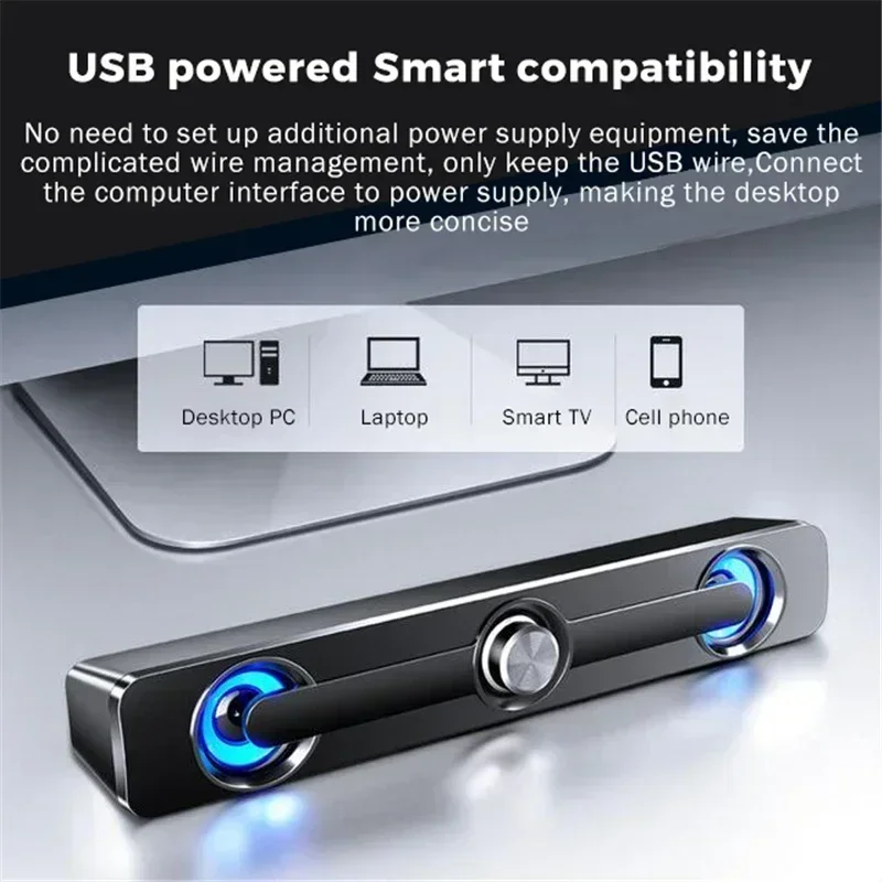 USB Wired Powerful Computer Speaker Bar Stereo Subwoofer Bass Speakers Surround Sound Box LED For PC Laptop Phone Tablet MP3 3