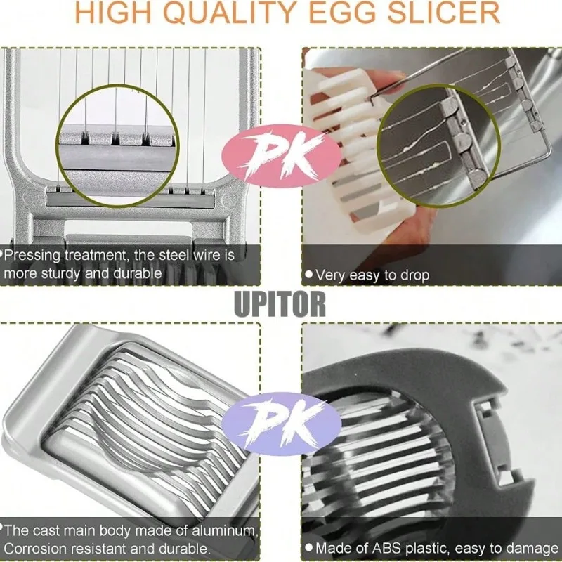 Stainless Steel Egg Slicer - Heavy Duty Wire Cutter for Hard Boiled Eggs & Soft Fruits, Dishwasher Safe Kitchen Tool (304 Grade)