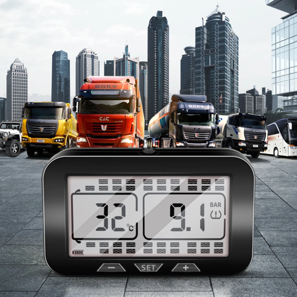 Car Tire Pressure Monitor Trailer Tire Pressure Monitoring System Solar TPMS 217psi Automobile Truck RV Bus Sensor LCD Display Real time Alarm Pressure