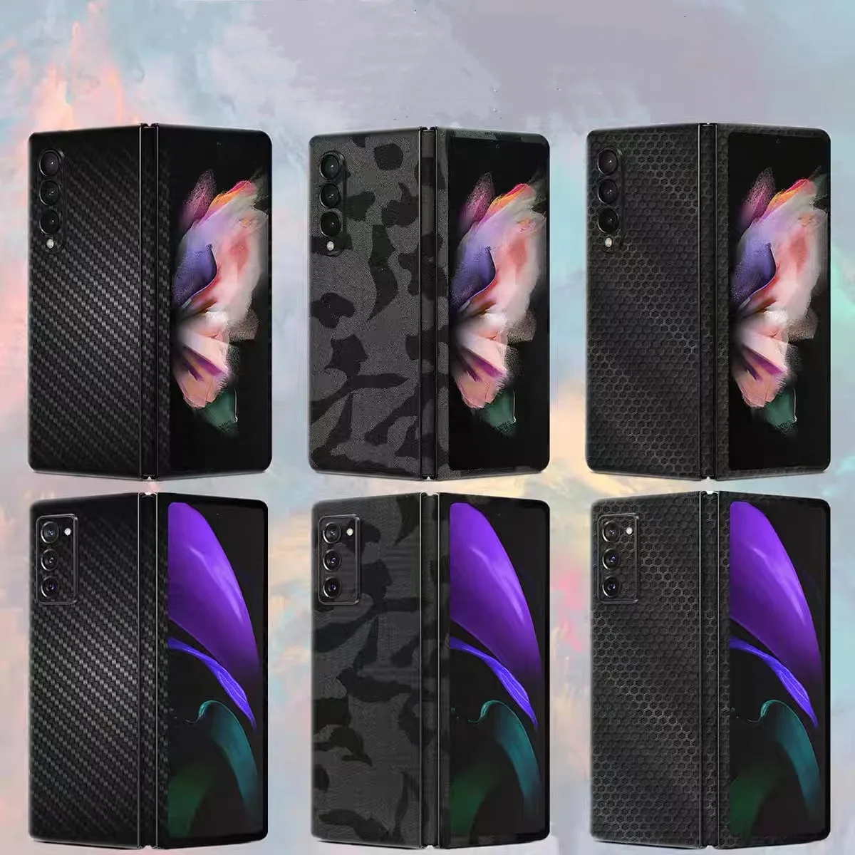 

For Samsung Galaxy Z Fold3 4 5G Films Cases Decal Skin Carbon Honeycomb Back Film Covers Protector 3M Stickers Z Flip3 4