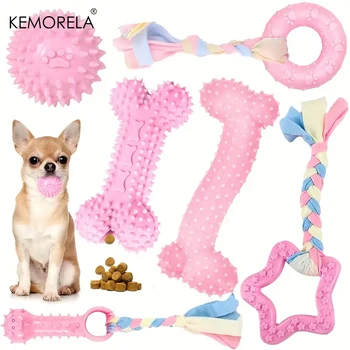 6 pezzi giocattoli da masticare per cani per pulire i denti osso di gomma morbida palla divertente ciambella interattiva set di dolcetti per cani di piccola taglia media regali per animali domestici