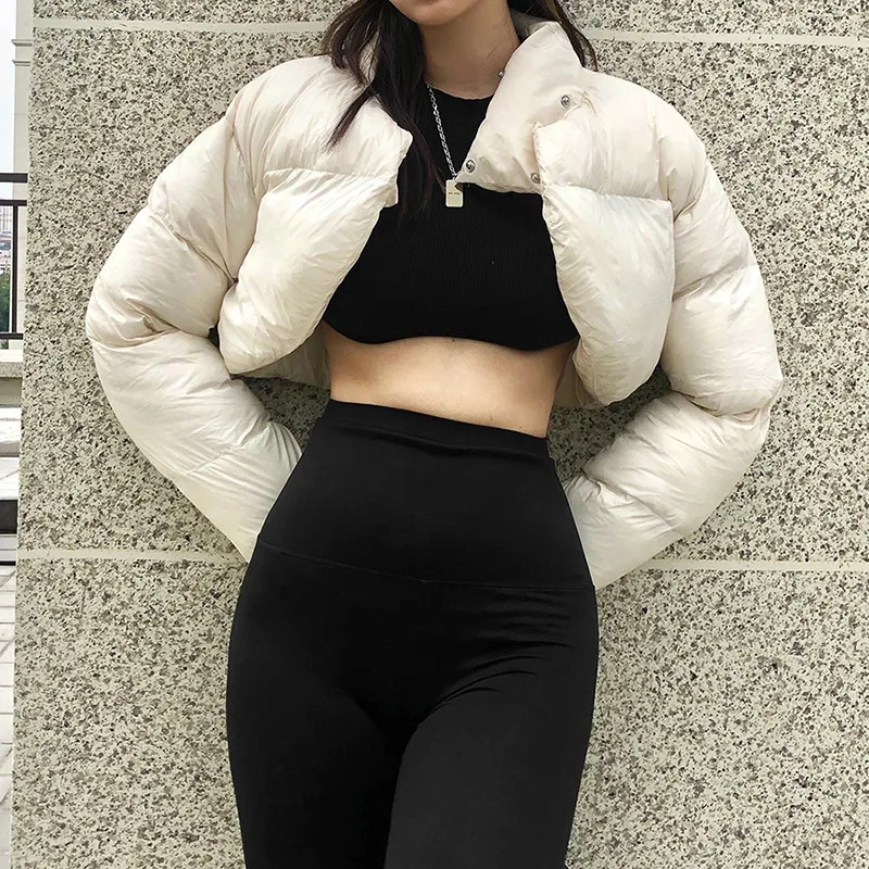 Women's Jacket 2023 Fall/winter Women's Solid Color Slim-fitting Navel Fashion Stand-up Collar Long-sleeved Warm Down Jacket