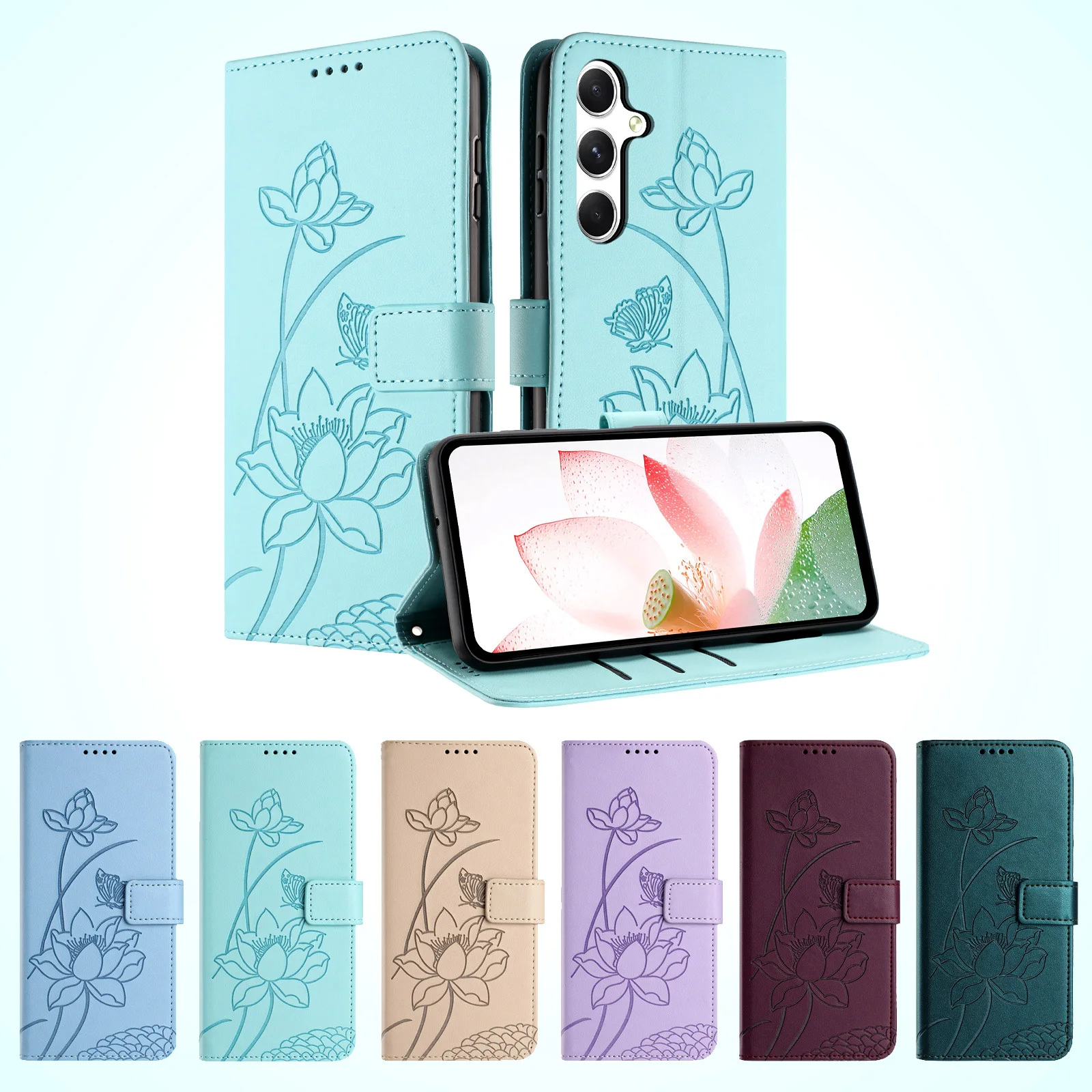 Floral Embossed Leather Wallet Phone Case Cover