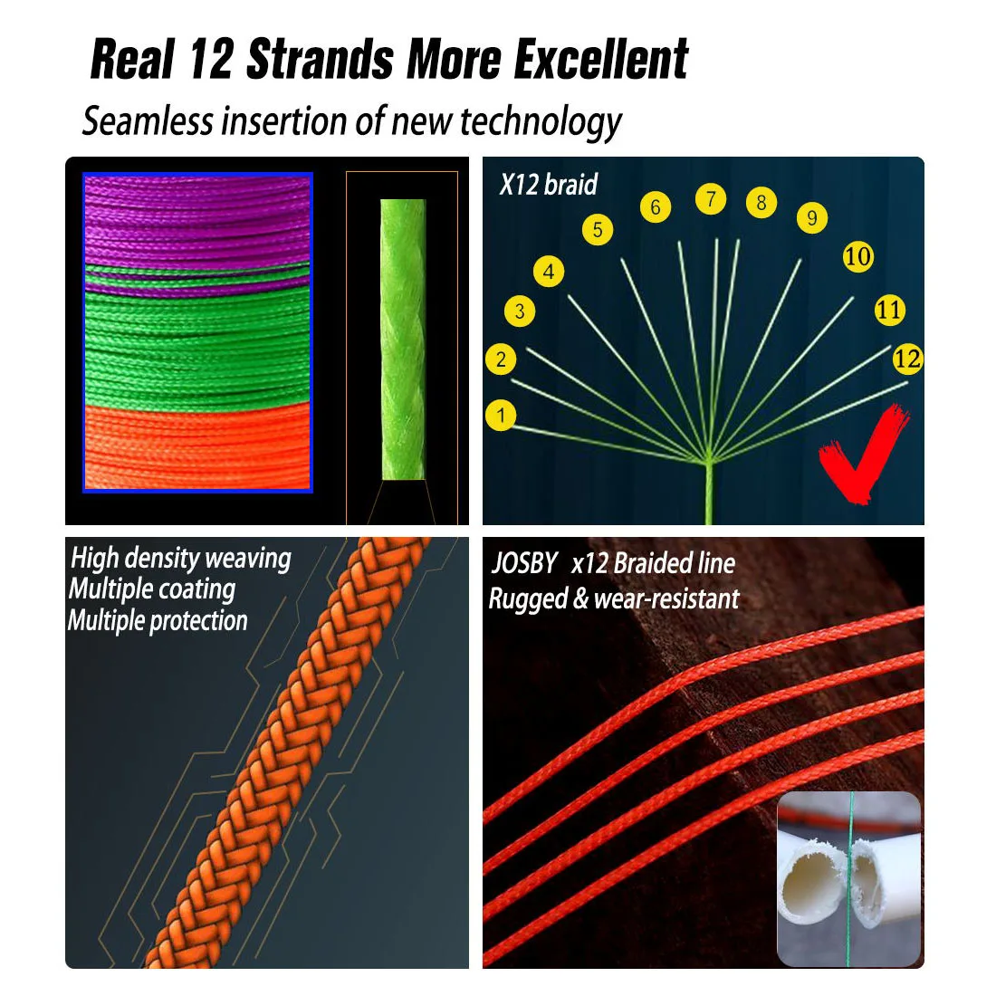 JOSBY 12 Strand 300/500/1000/100M Saltwater Freshwater Weave Extreme Pesca Japan PE Multifilamento Fly Carp Braided Fishing Line 3