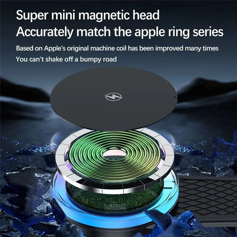 마그네틱 자동차 무선 충전기 자동차 전화 홀더 마운트 대시 보드 15W 빠른 자동차 Macsafe iPhone 15 14 13 12 Pro Max Mini 충전
