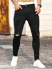 Fashion Men's Street Ripped Jeans Pure Black Stretch Tight Small Foot Pencil Pants Boyfriend Club Clothing Denim Ropa Hombre 1