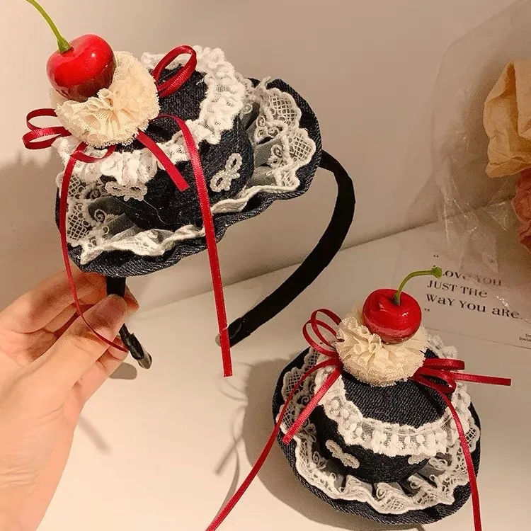 Elegant Cherry Cake Lace Headband for Women - Birthday Photo Hair Accessory