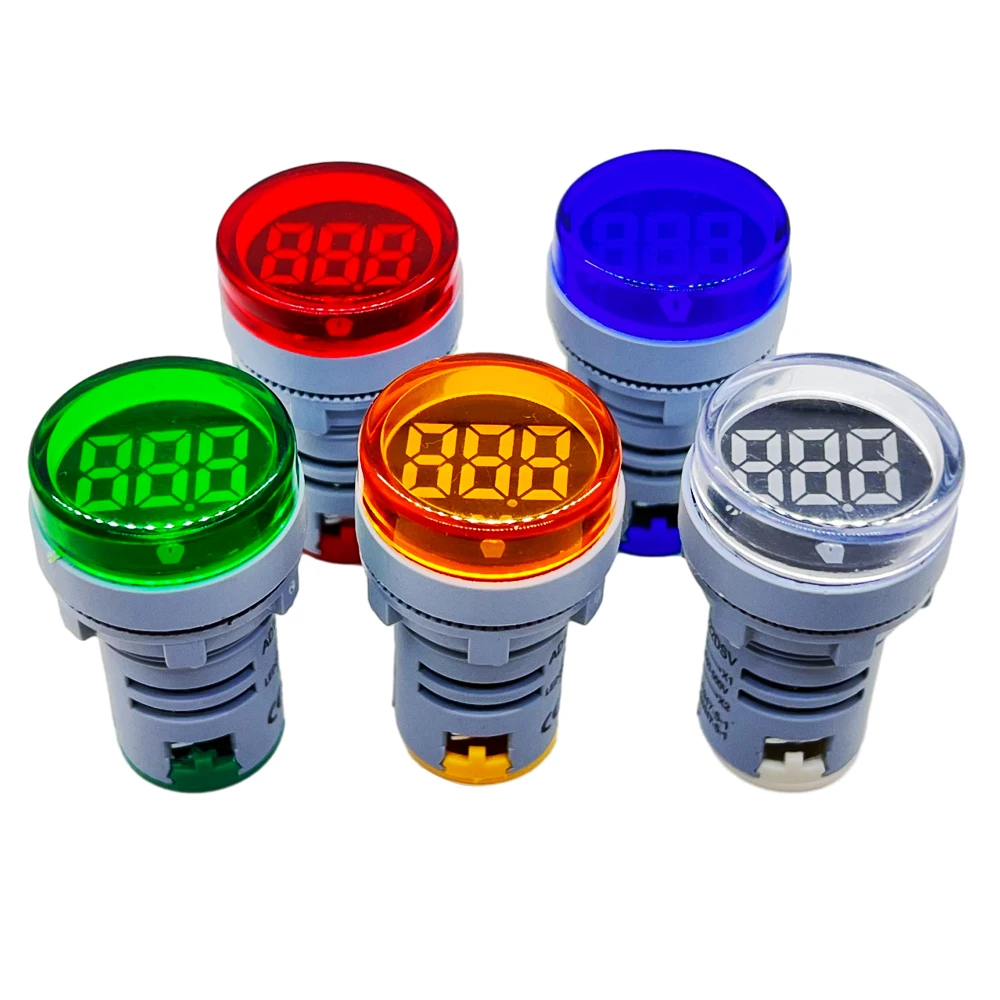 AC 60-500V 볼트 전압 테스터 미터 모니터 전원 LED 표시기 파일럿 램프 라이트 디스플레이 DIY 미니 디지털 전압계 22mm 라운드