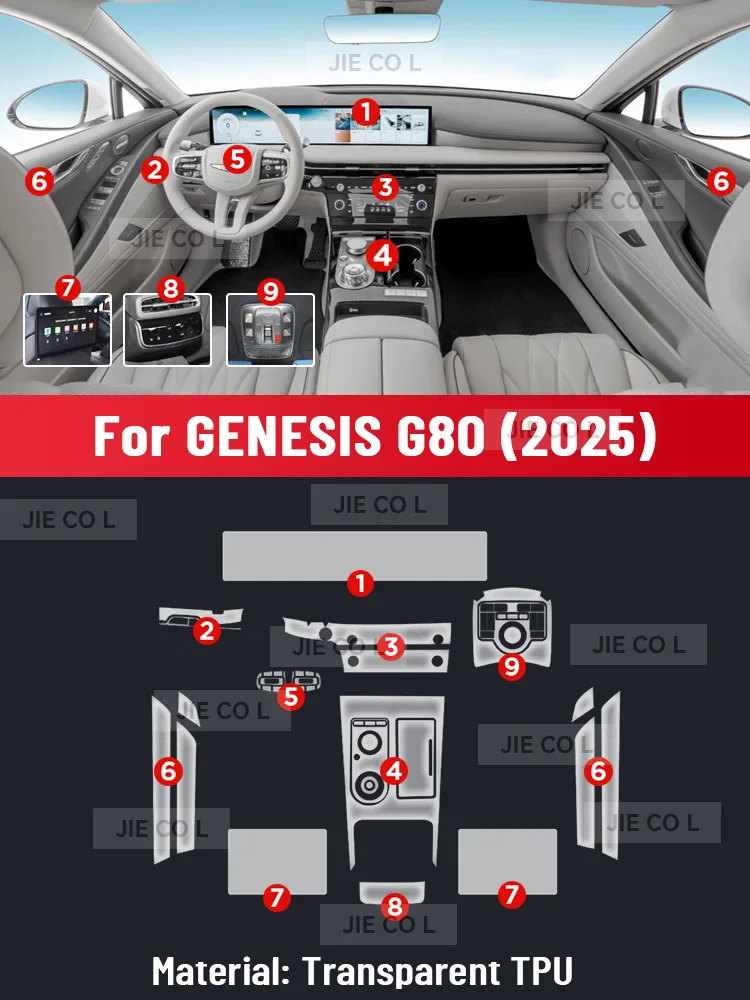 제네시스 G80 2025용 긁힘 방지 차량 내부 센터 콘솔 미디어 대시보드 내비게이션 TPU 보호 필름