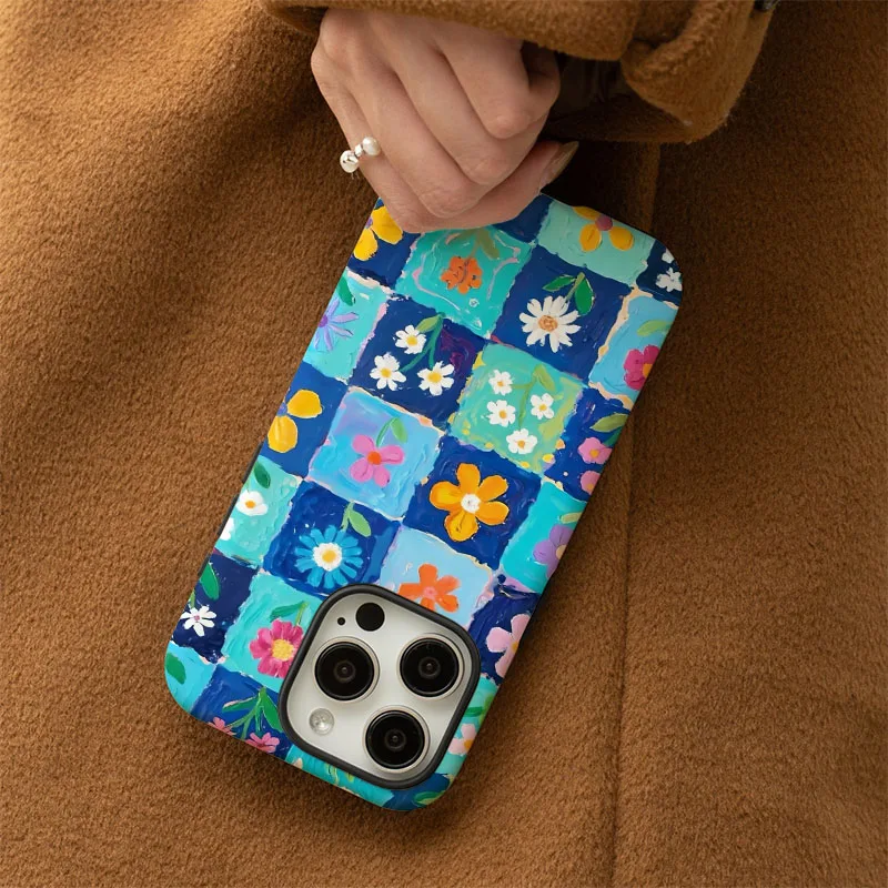 Vintage Blue Flower Phone Case - 2 in 1 Design