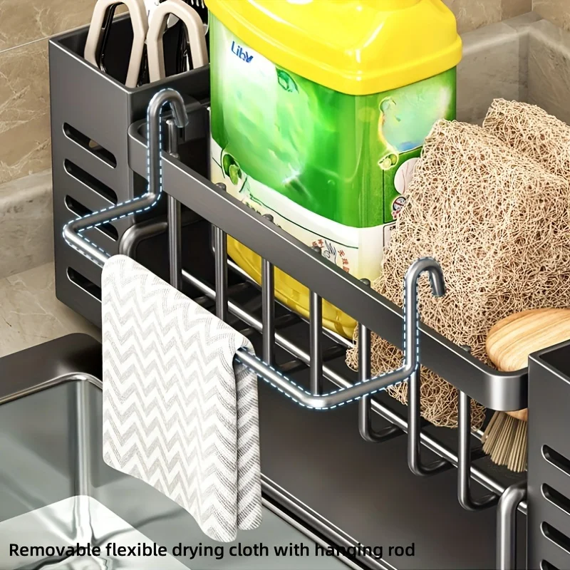 Sink Sponge Rack Sink Sponge Holder Sink Drain Rack Kitchen Drain Basket Under Sink Organizer Kitchen Storage Rack Under Sink Storage Rack Wall Mounted Organizer Stainless Steel Kitchen Sink Organizer: Space-Saving, Built-In Sponge Holder and Drain Basket