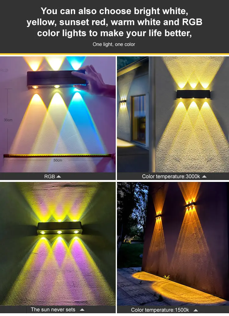 LED Solar Waterproof IP44 Outdoor External Wall Washers Luminaire Lighting Sunset Red Lamp Atmosphere Novel Up and Down Highlig