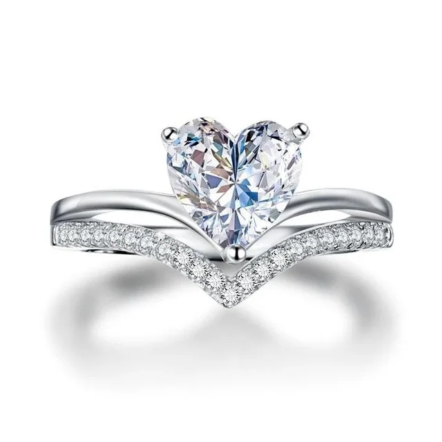 Silver Heart Zircon Ring Set – Women’s Bridal & Engagement Jewelry - Image 3