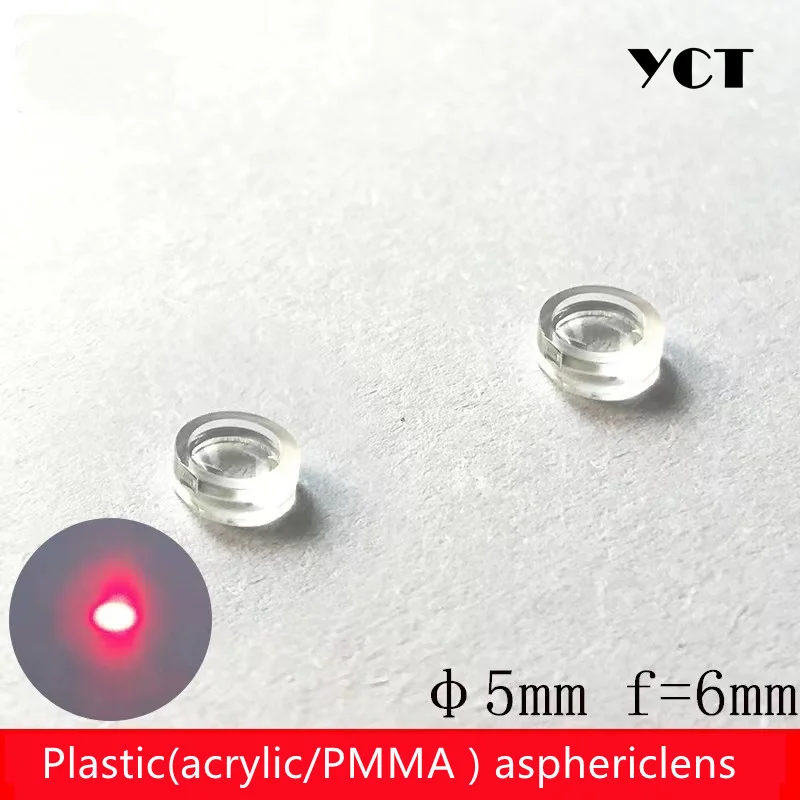 PMMA 소재 레이저 초점 렌즈, 평면 볼록 콜리메이션, 공장 다초점 길이 옵션, 5mm 광학 플라스틱 렌즈, 20 개