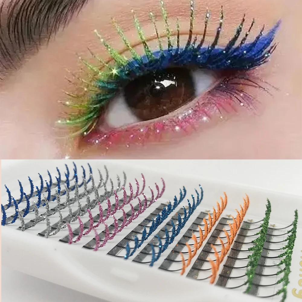 Description Picture 2 of item12 Rows Mix Color Fashion Glitter Fluffy Fairy Spikes False Eyelashes Shiny Fancy Diamond Colorful Eyelash Extension For Make Up