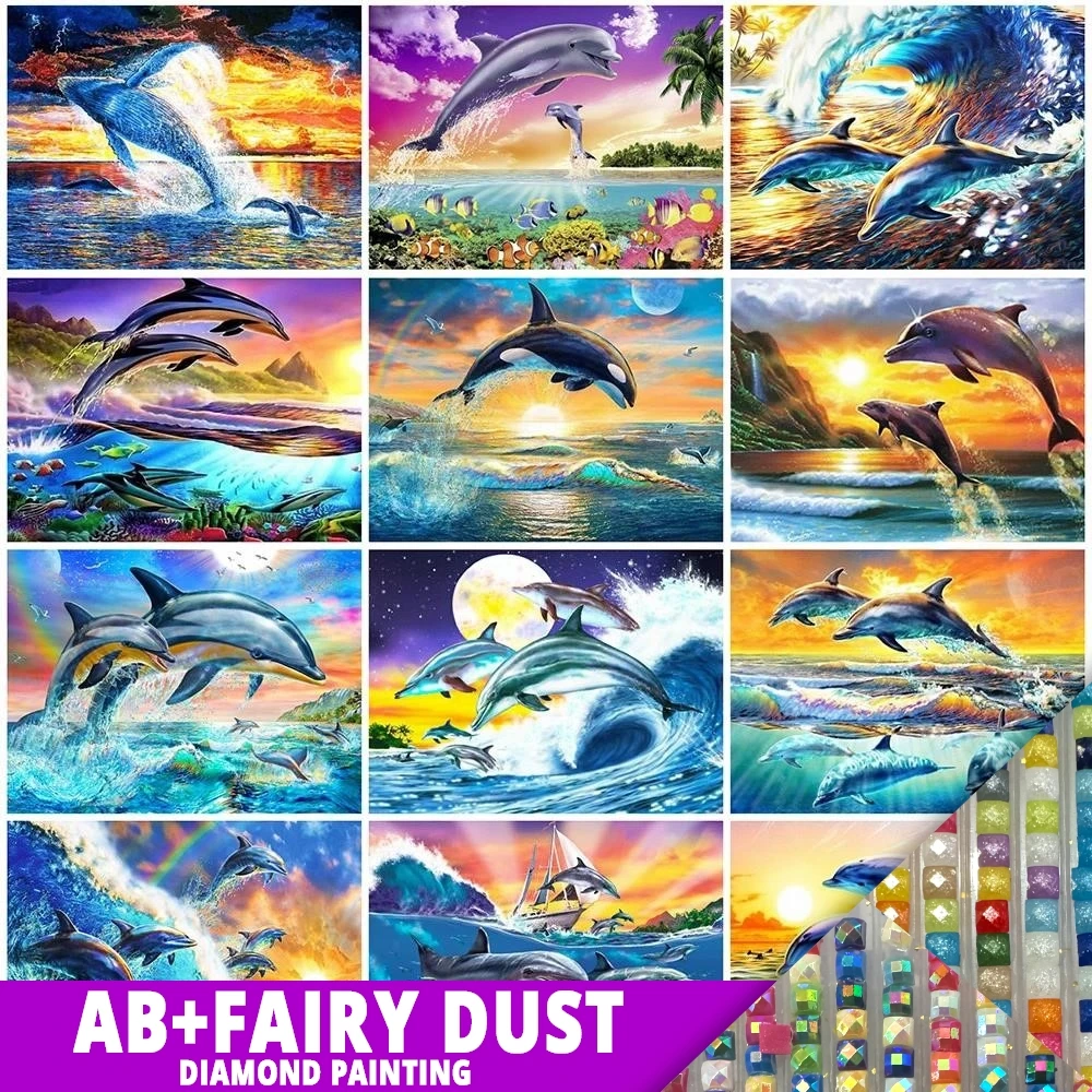 

AB сказочная пыль Алмазная живопись красочный дельфин животные вышивка океан вышивка крестиком рыба 5D DIY мозаика ремесла подарок стена
