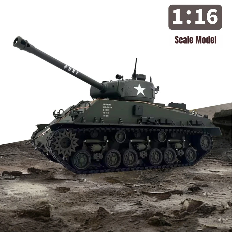 셔먼 M4A3 RC 탱크 1:16 2601 레이지 탱크 (연기 기능 포함) 360도 회전 °   회전식 군사용 제2차 세계대전 전차 미국 셔먼 중전차 장난감