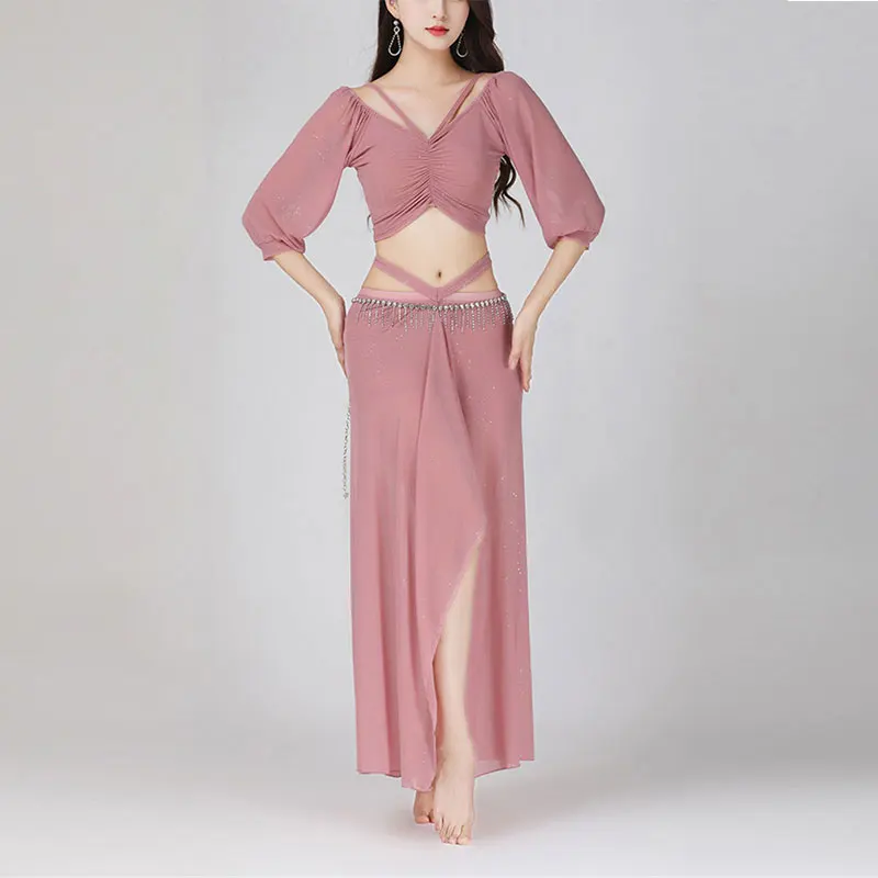 여성용 오리엔탈 밸리 댄스 레슨 웨어 세트, 우아한 셔츠, 성인 연습복, 여성 댄스 댄스웨어 공연, 2 개