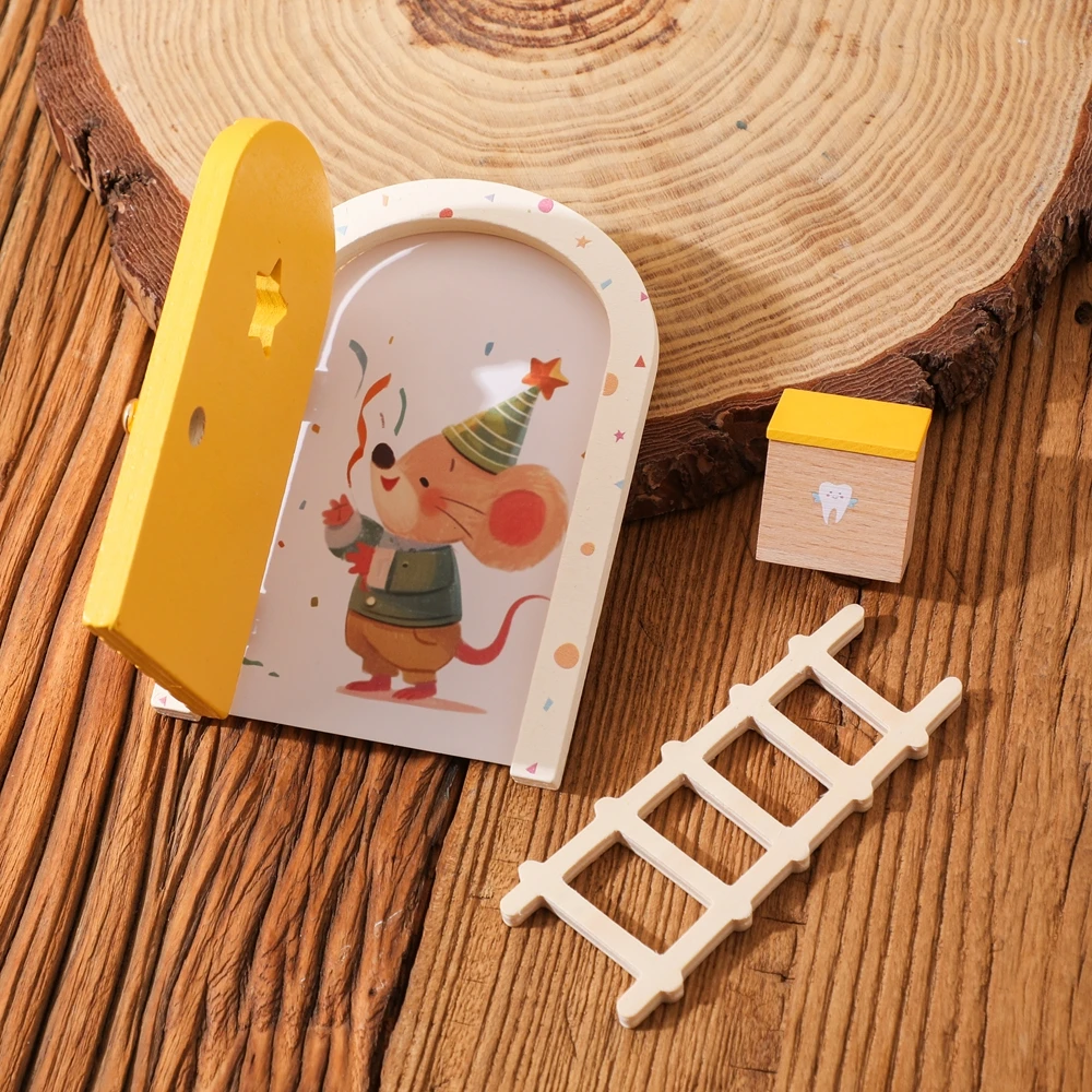 Montessori Baby Spielzeug Requisiten Cartoon Elf Tür Zimmer Dekoration Puppenhaus Mini Hause Dekorationen Holz Märchen Elf Tür Dekoration – Detail 12