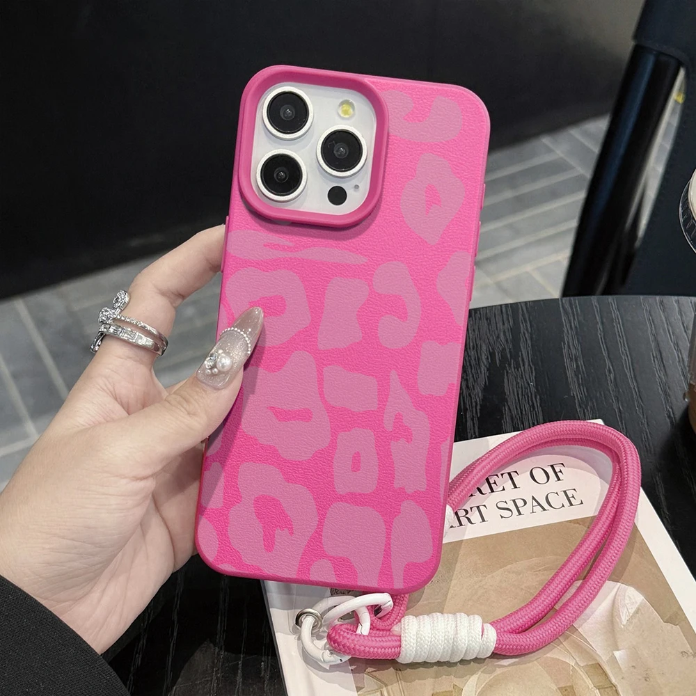 Chic Leopard Print Phone Lanyard with Shockproof Case Cover
