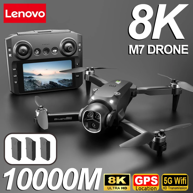 Drone Lenovo M7 8K Aérien HD Double Caméra Évitement Intelligent des Obstacles Moteur Sans Balais 5G WIFI GPS Écran Télécommande Drone