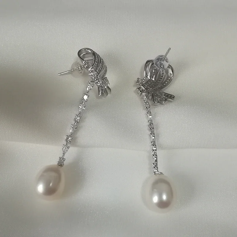 MeiBaPJ 10-11mm Natural Rice Freshwater Pearls Drop Earrings Real 925 Sterling Silver Fine Charm Jewelry for Women 6