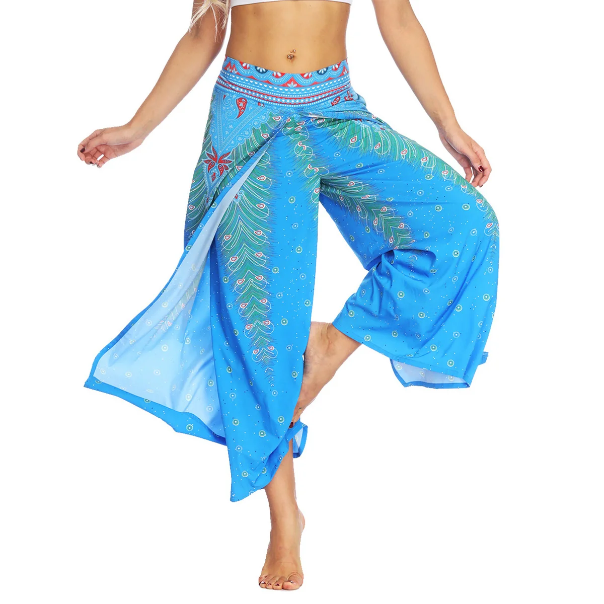 Women's Slit Wide Leg Dance Pants,Casual Hippie Bohemian Pants,Pilate Beach Boho Baggy Yoga Pants