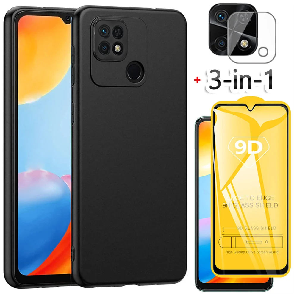 

3-in-1, tempered glass + tpu case for redmi 10c soft anti-shock phone cases redmi 10 a cover redmi 10a xiaomi redmi 10 c case