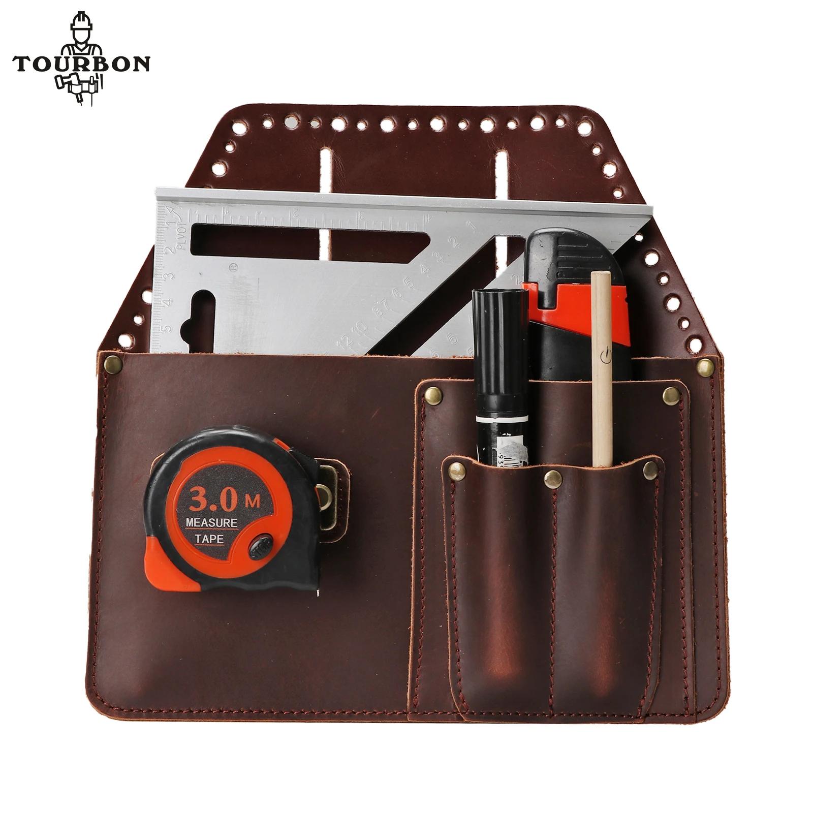 

Tourbon Leather Tool Waist Bag Multifunction Electrician's Pouch Holder Drywaller's Contractor Tool Bag Carrier for Belt Brown