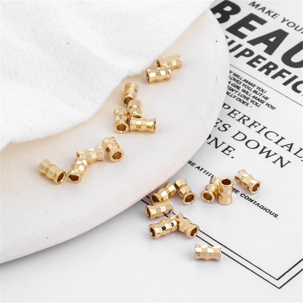 

14K Gold Plated Copper Beads Laser Surface Tube Bead Shaped Spacer Beads for DIY Jewelry Making Components Bracelets Accessories