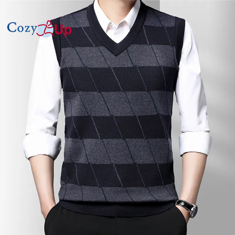 

Men Argyle Sweater Vests V-Neck Sleeveless Pullover Classic Business Knitwear Wool Horizontal Stripe Knit Autumn Winter Vest
