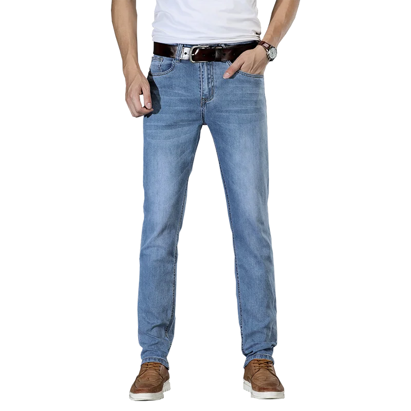 Spring Autumn Men's Jeans 100%Cotton Slim Fit Elastic Business Pants Classic Style Denim Male Trousers Plus Size 40 denim pants denim trousers cargo jeans