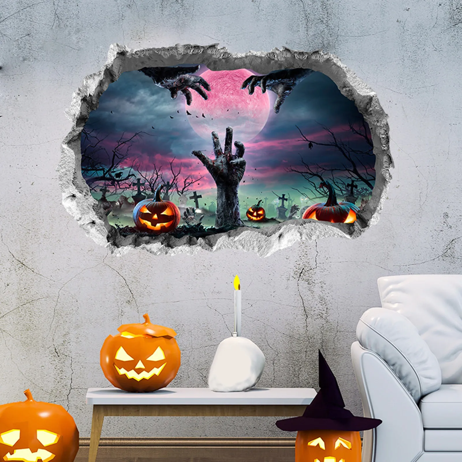 3d Wall Stickers Scary Ghost Halloween Removable Interior Decoration Scary Atmosphere Bar Party Spooky Decoration Props.