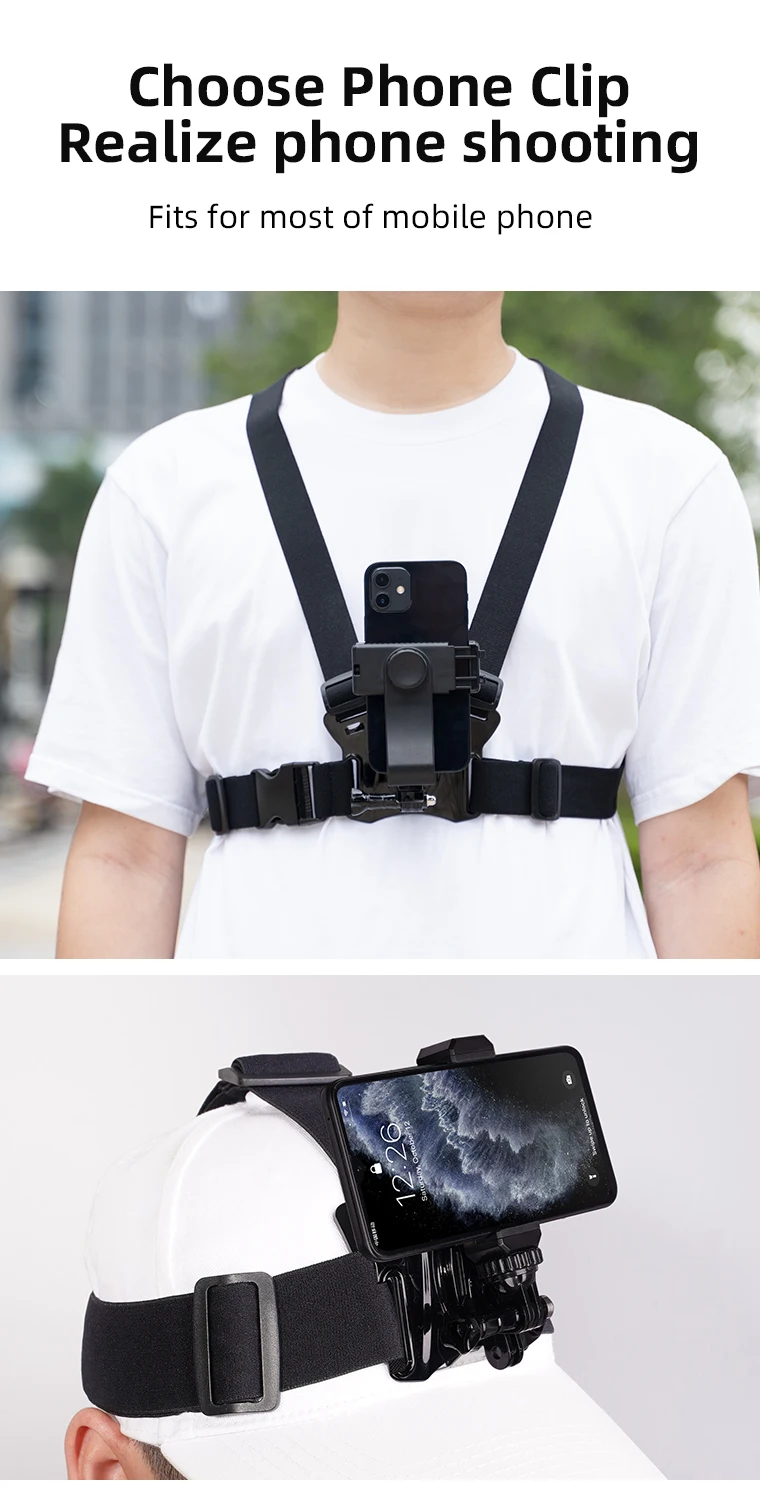 TELESIN Action Camera Head Strap Chest Belt Mount Mount For GoPro Hero 11 10 9 8