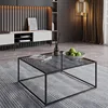 Glass Coffee Tables for Living Room Square Modern Center Table for Small Space,Tempered Glass-top with Sturdy Metal Frame Sofa 5