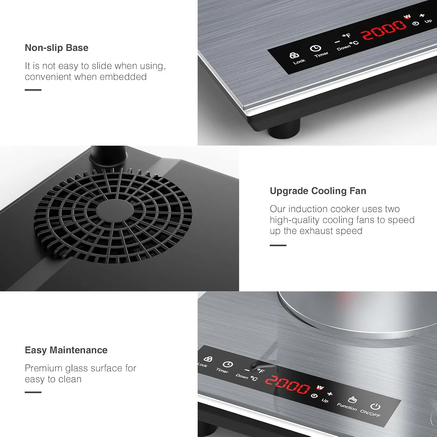 Double Induction Cooktop 24 inch 4000W Electric cooktop hot plate induction stove top LED Touch Screen 9 Levels Settings