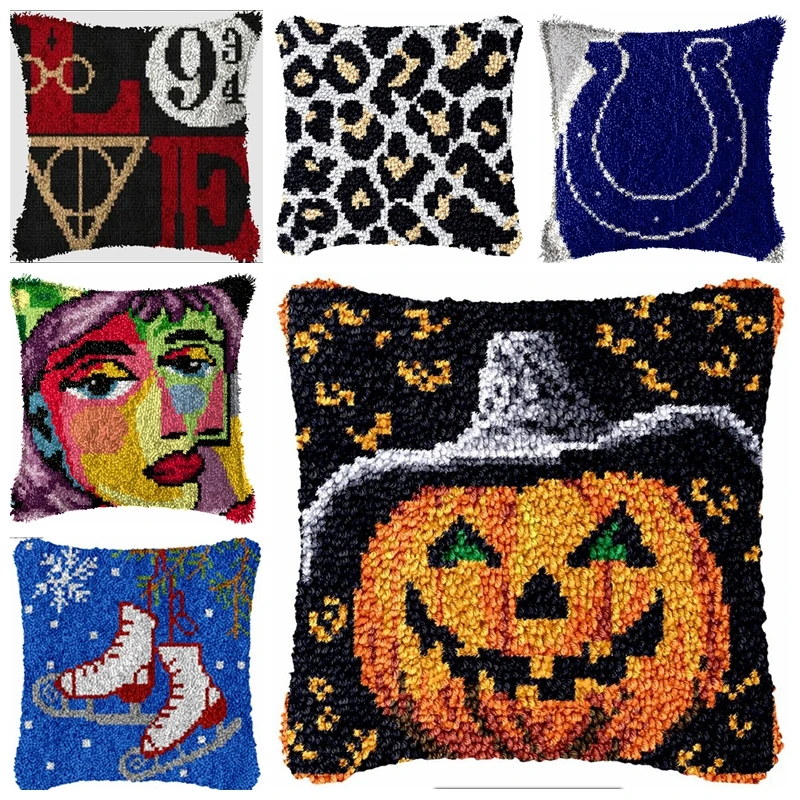 Retro Series Latch Hook Embroidery Pillow Knotted Stitch Embroidery Kit Hand Hooks Knitted Carpet Latch Hook Rug Kits