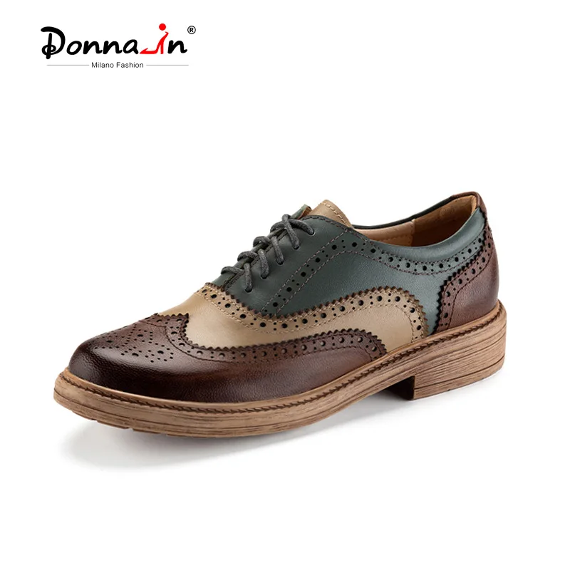 Donna-in Oxfords Shoes for Women Genuine Leather Brogue Wingtip