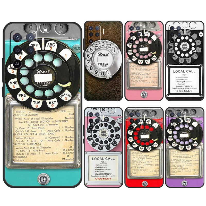 Retro Blue Payphone Vintage Per Oppo A15 A16 A17 A76 A96 A77 A52 A72 A5 A9 A79 A58 A78 A98 A94 A74 A57S A54S A53S Case