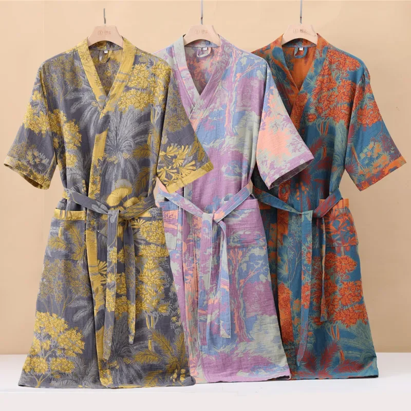 Women Sleepwear Sleepwear Pajamas Cotton Bathrobe for Spring and Summer Thin Home Wear Absorbent Quick Drying