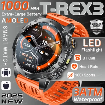 2025 Outdoor New 1000mAh Battery T-Rex 3 Military Grade Smart Watch Men IP69K Waterproof GPS HD Bluetooth Call 100+Sports Watch 1