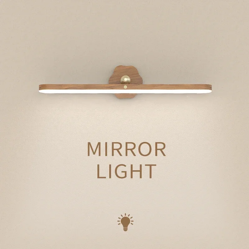 Description Picture 2 of itemLED Mirror Front Lamp Magnet Adsorption Mirror Screen Vanity Lamp Rotation Wood Color Night Light for Bedroom Makeup