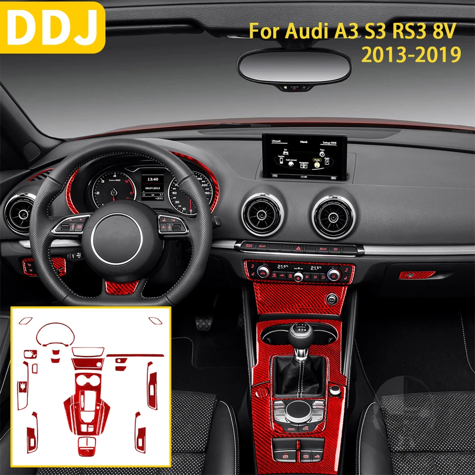 RFSHOP Modanatura Interna Auto Strisce per A3 8V S3 2014-2020 Accessori Auto in Fibra di Carbonio Car Styling Center Console Decorazione del Pannello del Cambio(A Model Black