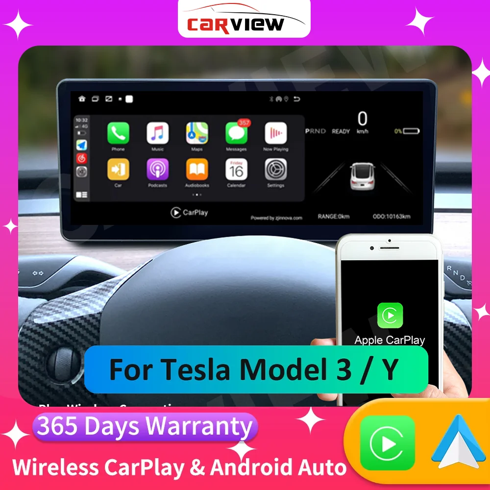 

CARVIEW For Tesla Model 3 Y Displayer Center Console Dashboard Touch Screen 10.25 inch Andriod 12 Wireless Carplay Android Auto